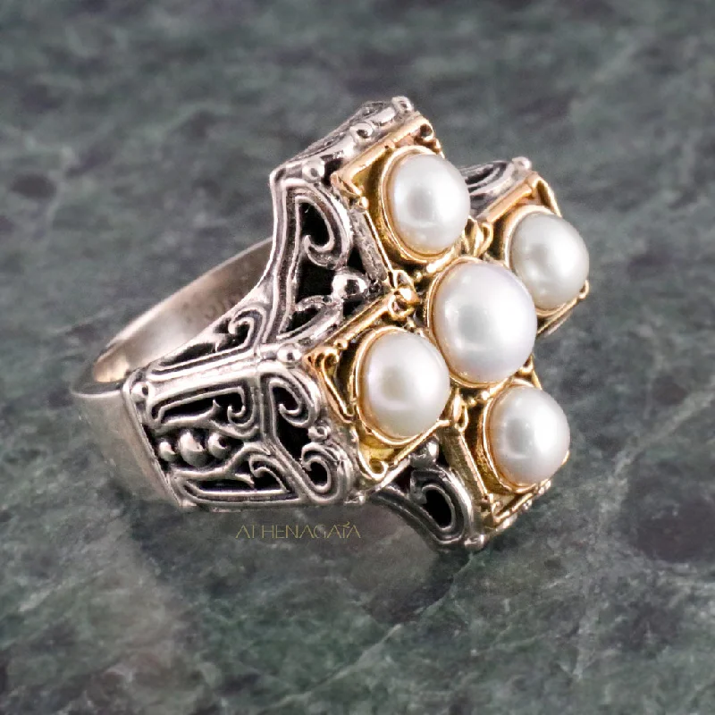 Women's Rings with Birthstones for a Personalized TouchPearl Eastern Cross Ring